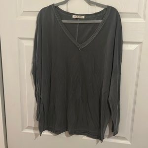 Free People Gray V-Neck Long Sleeve